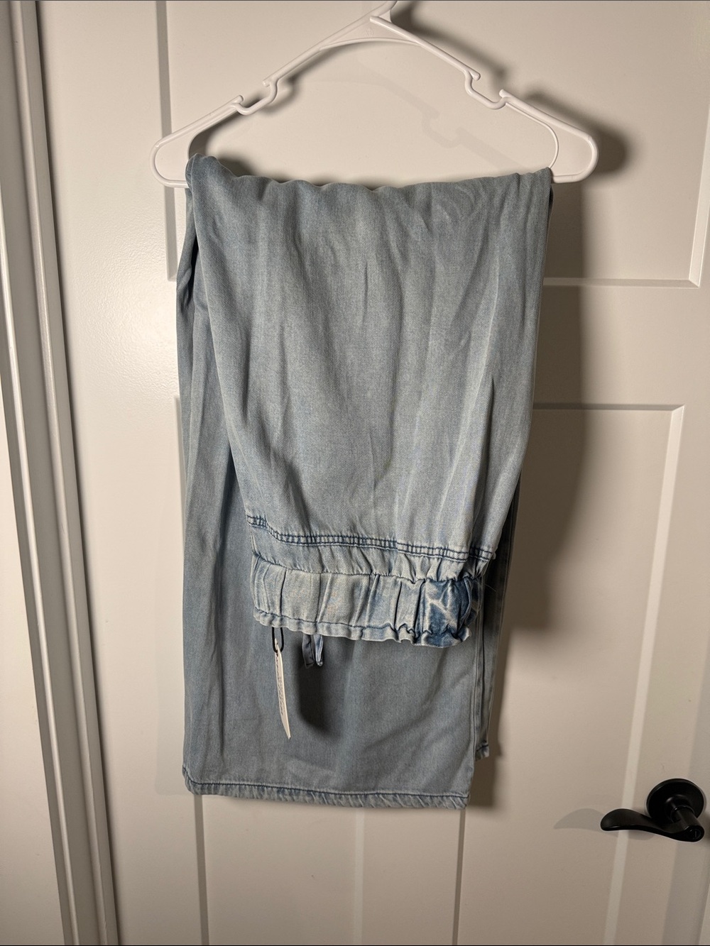 Light Wash Denim Jogger Pants for Women